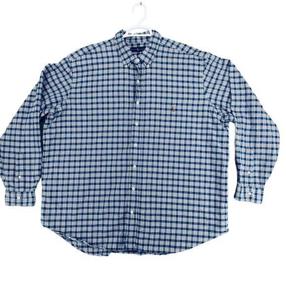 Ralph Lauren Button Down Shirt Men's 2XB Blue Plaid Long Sleeve Blue - Picture 1 of 8